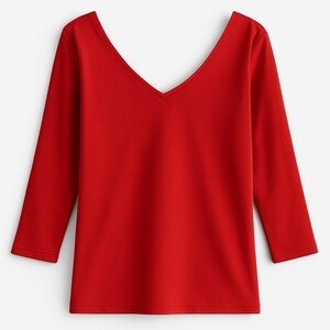 NWT Casual Living  V-Neck Top 3/4 Sleeve Cotton Shirt Resortwear Summer Orange M